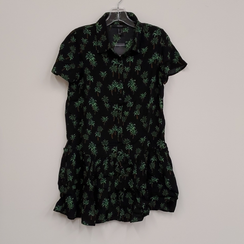 Forever 21 Black Shift Dress with Palm Tree Print